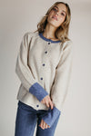 The Danner Ribbed Cardigan in Oatmeal + Denim Blue