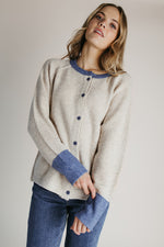 The Danner Ribbed Cardigan in Oatmeal + Denim Blue