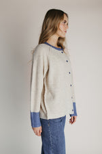 The Danner Ribbed Cardigan in Oatmeal + Denim Blue