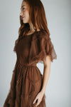 The Mazie Smocked Bodice Midi Dress in Brown