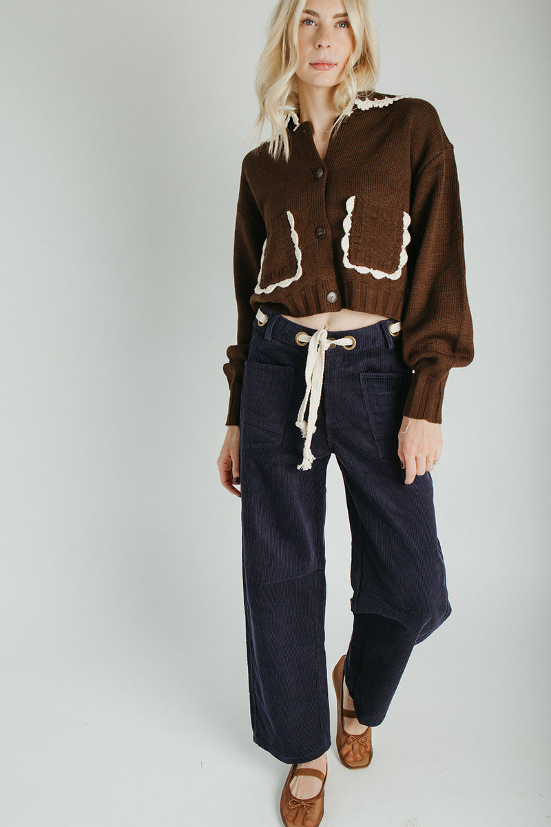 The Suzie Belted Corduroy Pant in Deep Navy