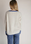 The Danner Ribbed Cardigan in Oatmeal + Denim Blue