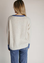 The Danner Ribbed Cardigan in Oatmeal + Denim Blue