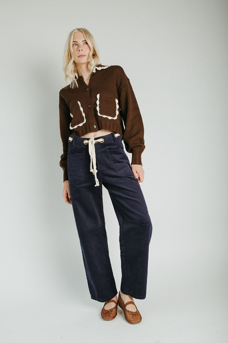The Suzie Belted Corduroy Pant in Deep Navy