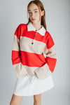 The Danielson Striped Polo Sweater in Taupe + Red