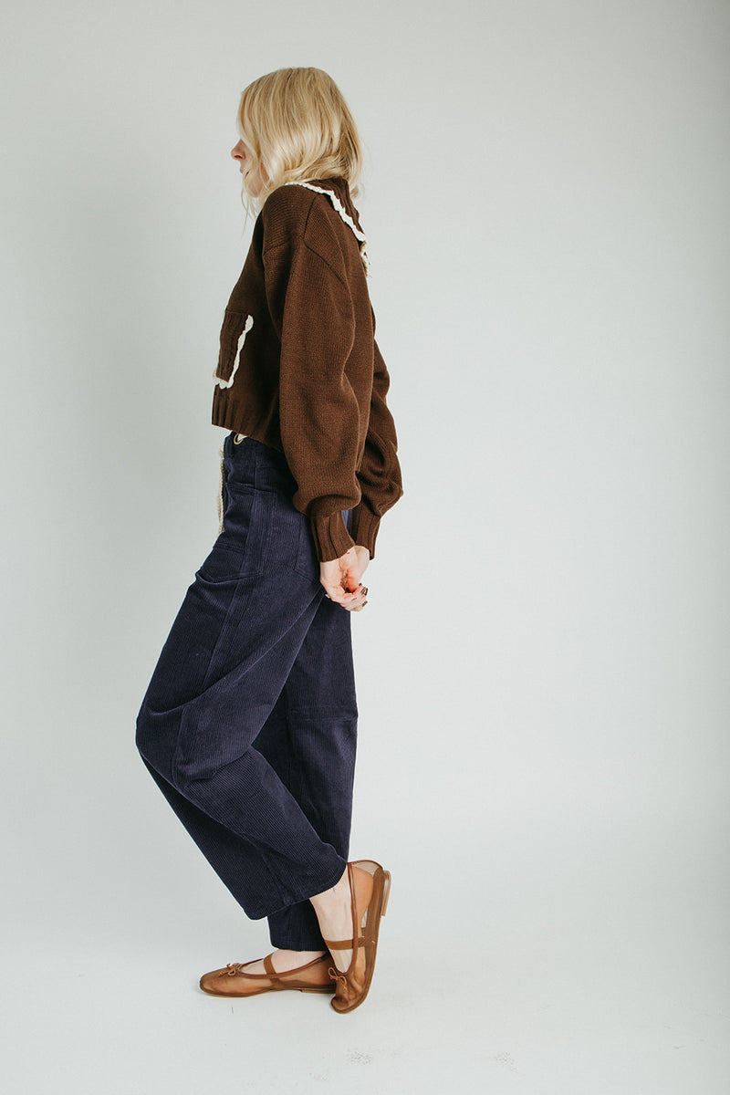 The Suzie Belted Corduroy Pant in Deep Navy