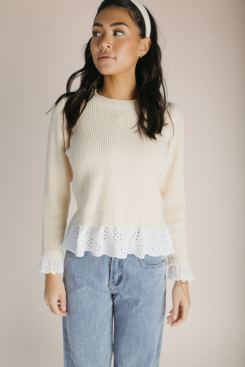 The Turner Lace Detail Sweater in Cream