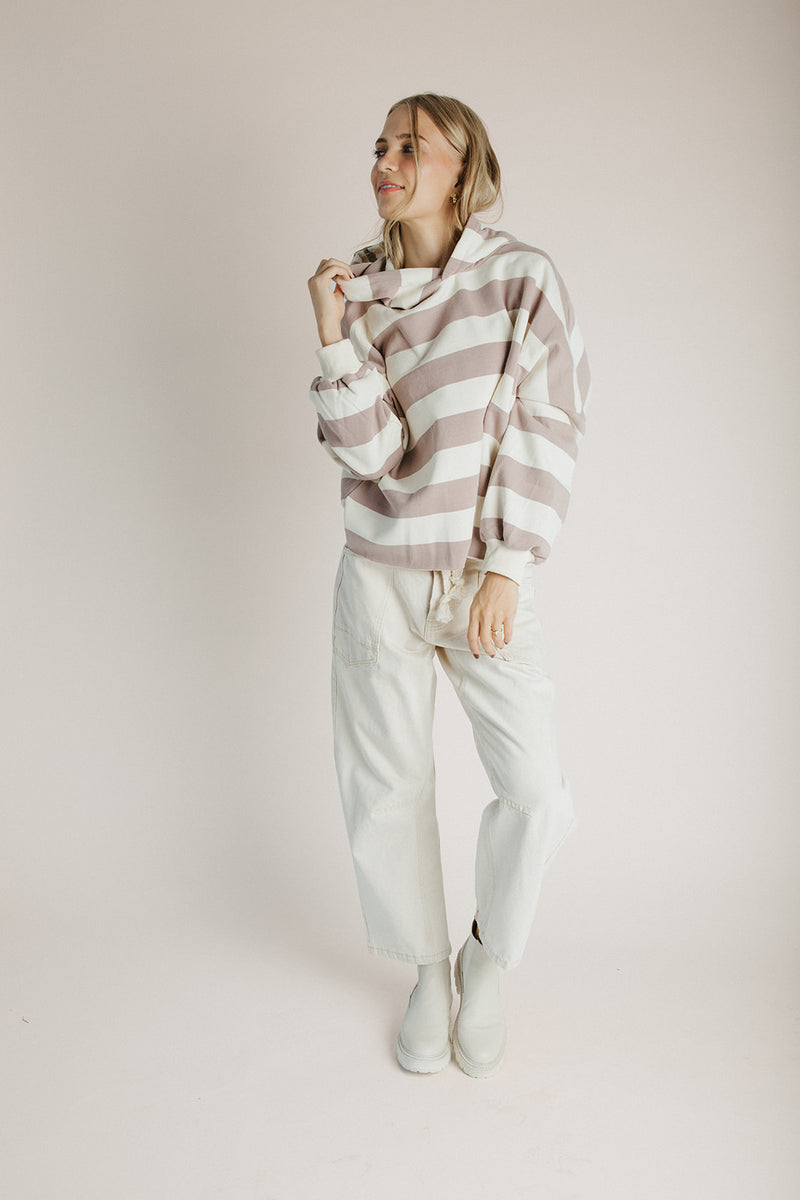The Everly Striped Hoodie in Taupe + Cream