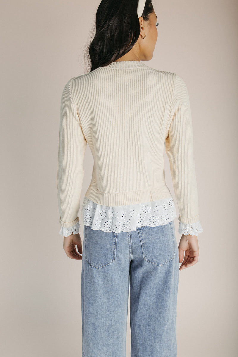 The Turner Lace Detail Sweater in Cream