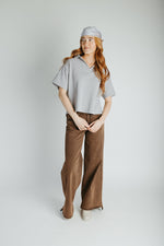 The Lando Collared Blouse In Grey + Cream Stripe