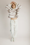 The Everly Striped Hoodie in Taupe + Cream