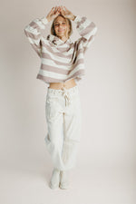 The Everly Striped Hoodie in Taupe + Cream