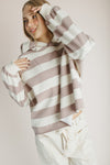 The Everly Striped Hoodie in Taupe + Cream