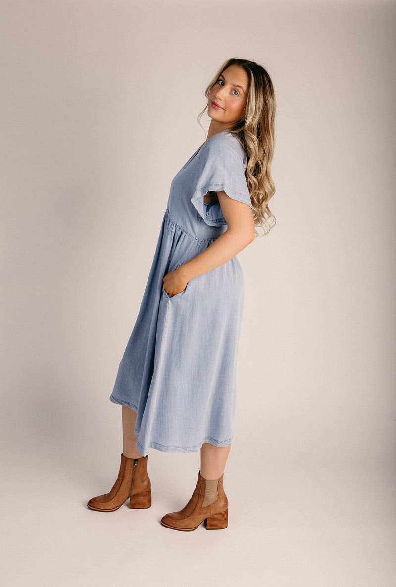 The Rosario Tencel Midi Dress in Denim Small The Rosario Tencel Midi Dress in Denim Small