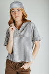 The Lando Collared Blouse In Grey + Cream Stripe