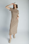 The Blaine Striped Midi Dress in Brown + Ivory