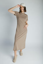 The Blaine Striped Midi Dress in Brown + Ivory