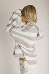 The Everly Striped Hoodie in Taupe + Cream