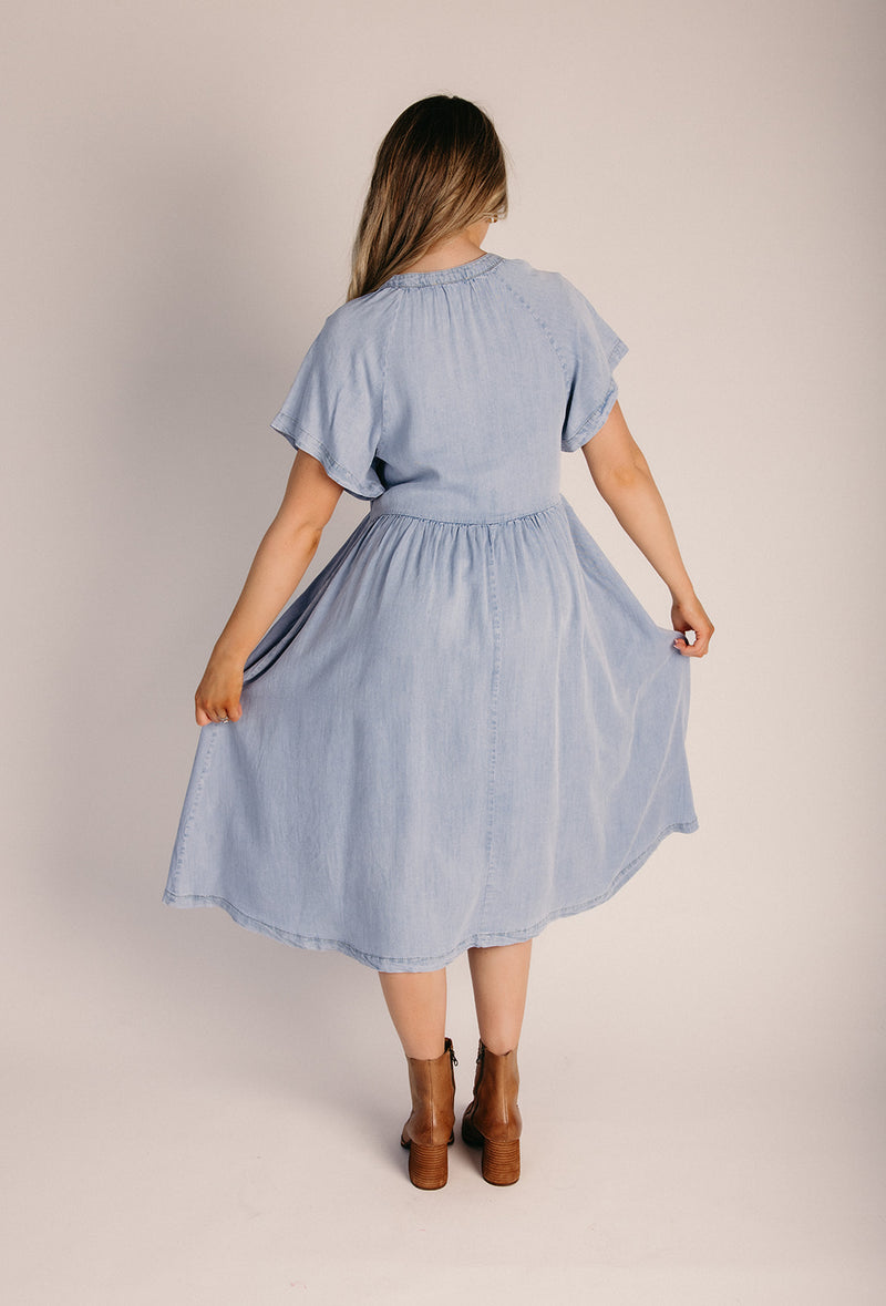 white christmas dresses The Rosario Tencel Midi Dress in Denim – Piper & Scoot