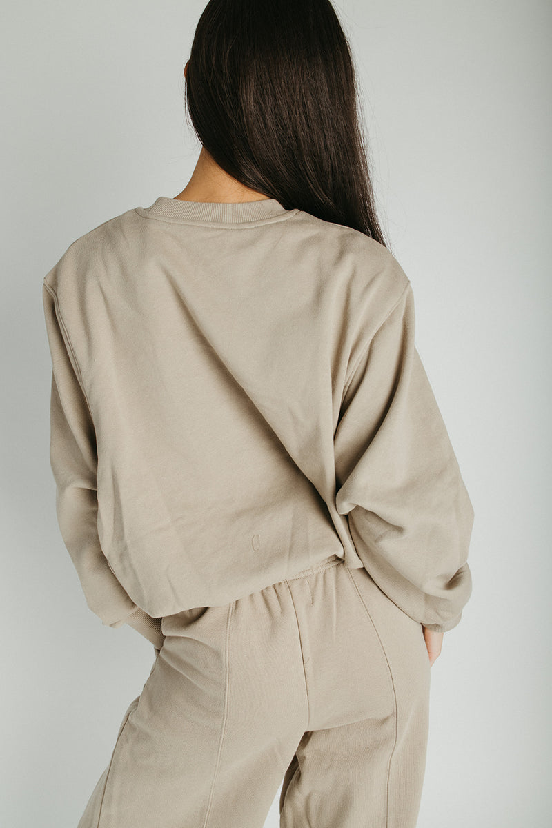 The Goldie Bubble Hem Pullover in Taupe