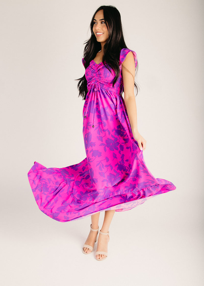 magenta maxi dress The Jocelyn Off-The-Shoulder Maxi Dress in Magenta Floral Small