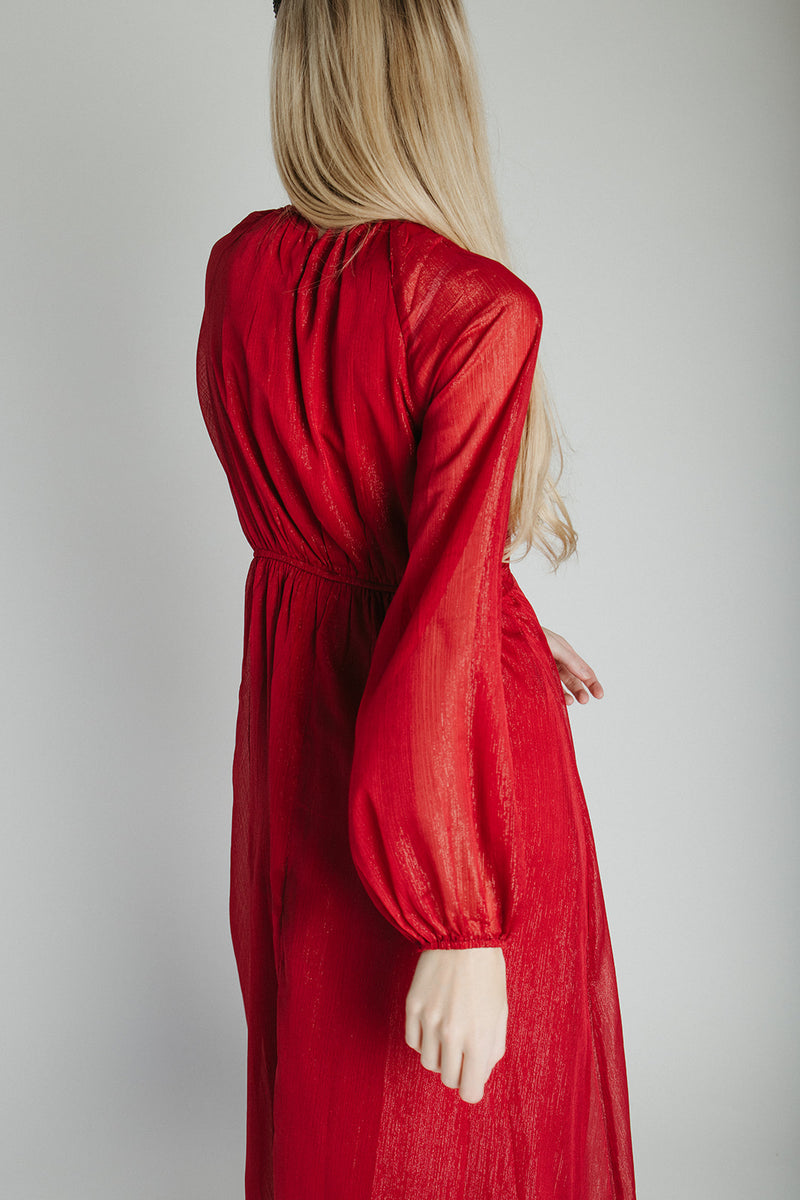 The Shayla Chiffon Maxi Dress in Red