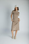 The Blaine Striped Midi Dress in Brown + Ivory