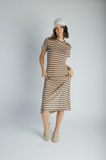 The Blaine Striped Midi Dress in Brown + Ivory