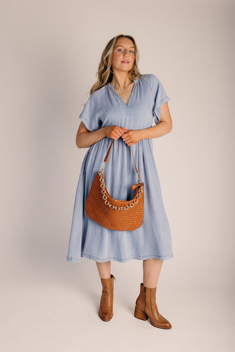 tencel denim midi dress The Rosario Tencel Midi Dress in Denim Large