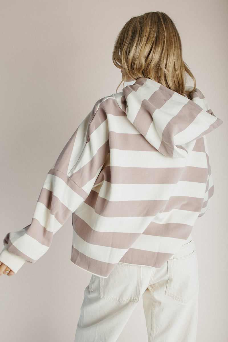 The Everly Striped Hoodie in Taupe + Cream