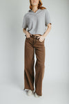 The Lando Collared Blouse In Grey + Cream Stripe