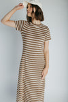 The Blaine Striped Midi Dress in Brown + Ivory
