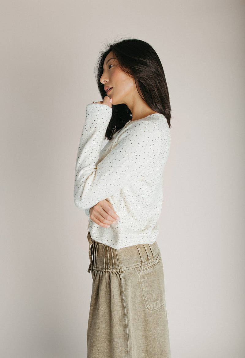 The Marlie Polka Dot Knit Cardigan in Ivory