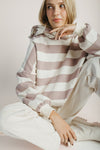 The Everly Striped Hoodie in Taupe + Cream