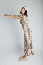 The Blaine Striped Midi Dress in Brown + Ivory