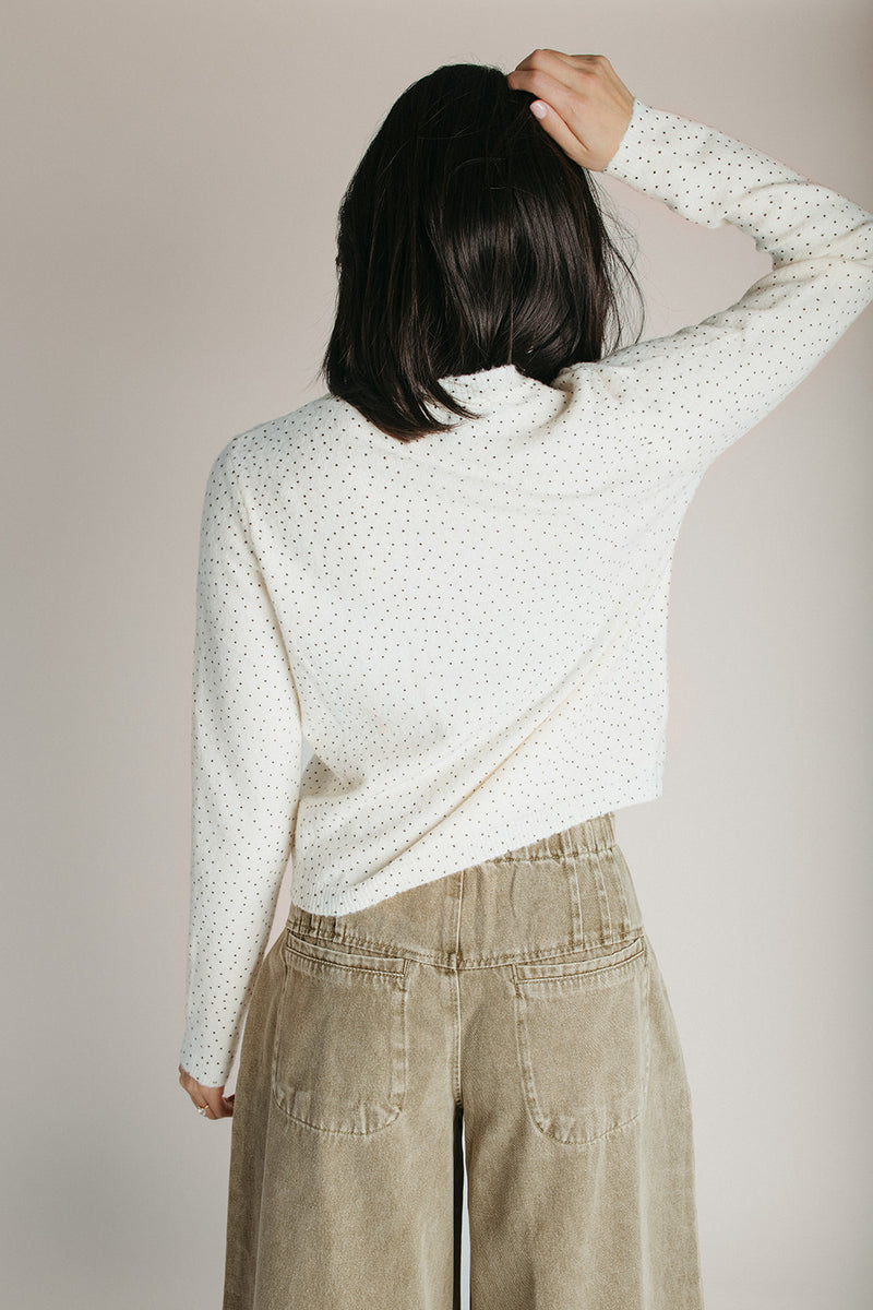 The Marlie Polka Dot Knit Cardigan in Ivory