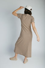 The Blaine Striped Midi Dress in Brown + Ivory