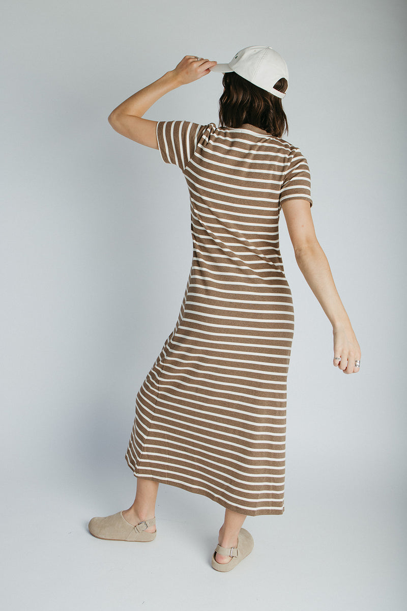 The Blaine Striped Midi Dress in Brown + Ivory