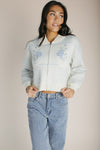 The Anita Rose Knit Jacket in Cream + Blue