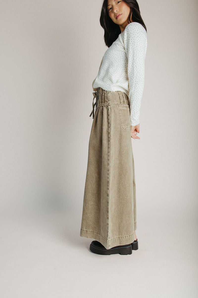 The Zargar Drawstring Denim Pant in Light Olive