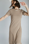 The Blaine Striped Midi Dress in Brown + Ivory