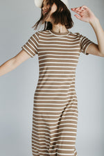 The Blaine Striped Midi Dress in Brown + Ivory