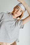 The Lando Collared Blouse In Grey + Cream Stripe