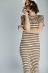 The Blaine Striped Midi Dress in Brown + Ivory