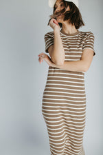 The Blaine Striped Midi Dress in Brown + Ivory