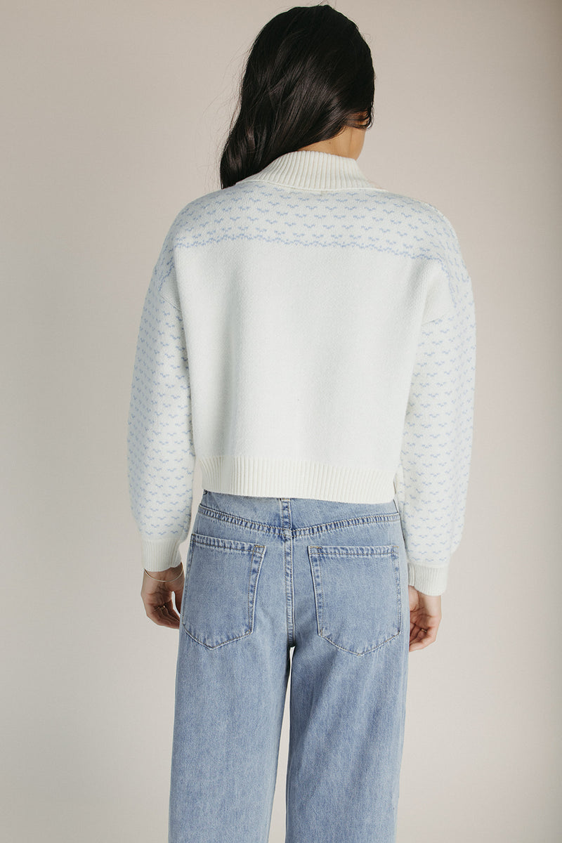 The Anita Rose Knit Jacket in Cream + Blue