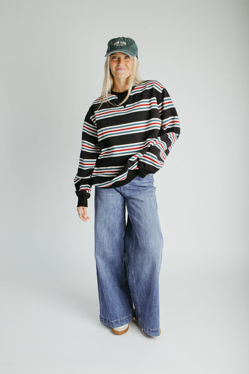 The Vada Retro Striped Pullover in Navy