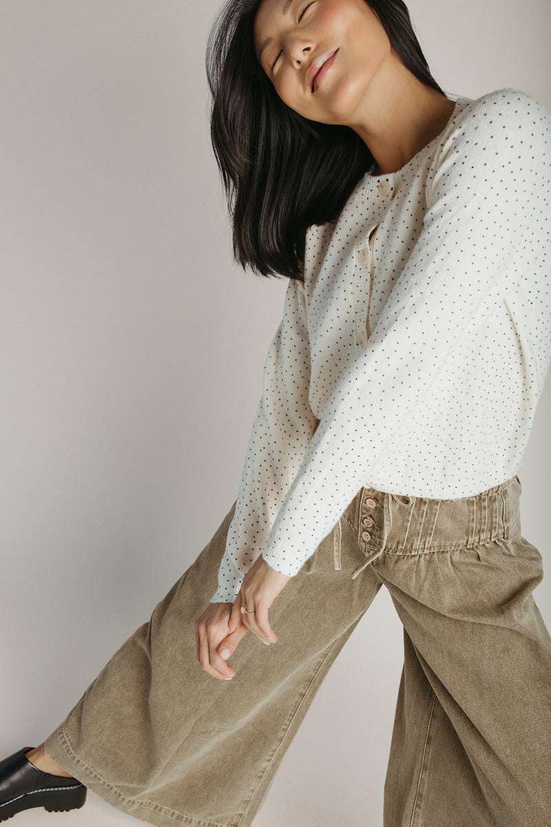 The Marlie Polka Dot Knit Cardigan in Ivory