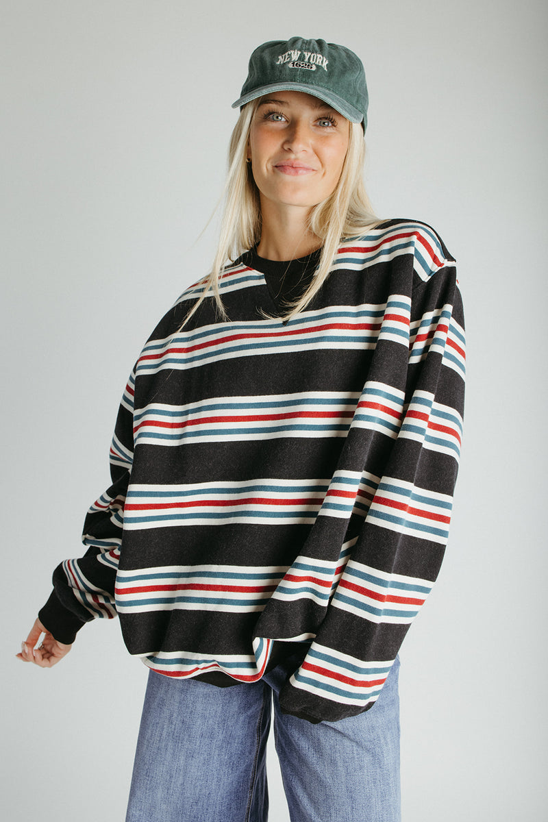 The Vada Retro Striped Pullover in Navy