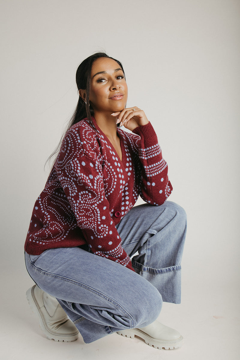 The Jepson Patterned Sweater in Plum + Sky Blue